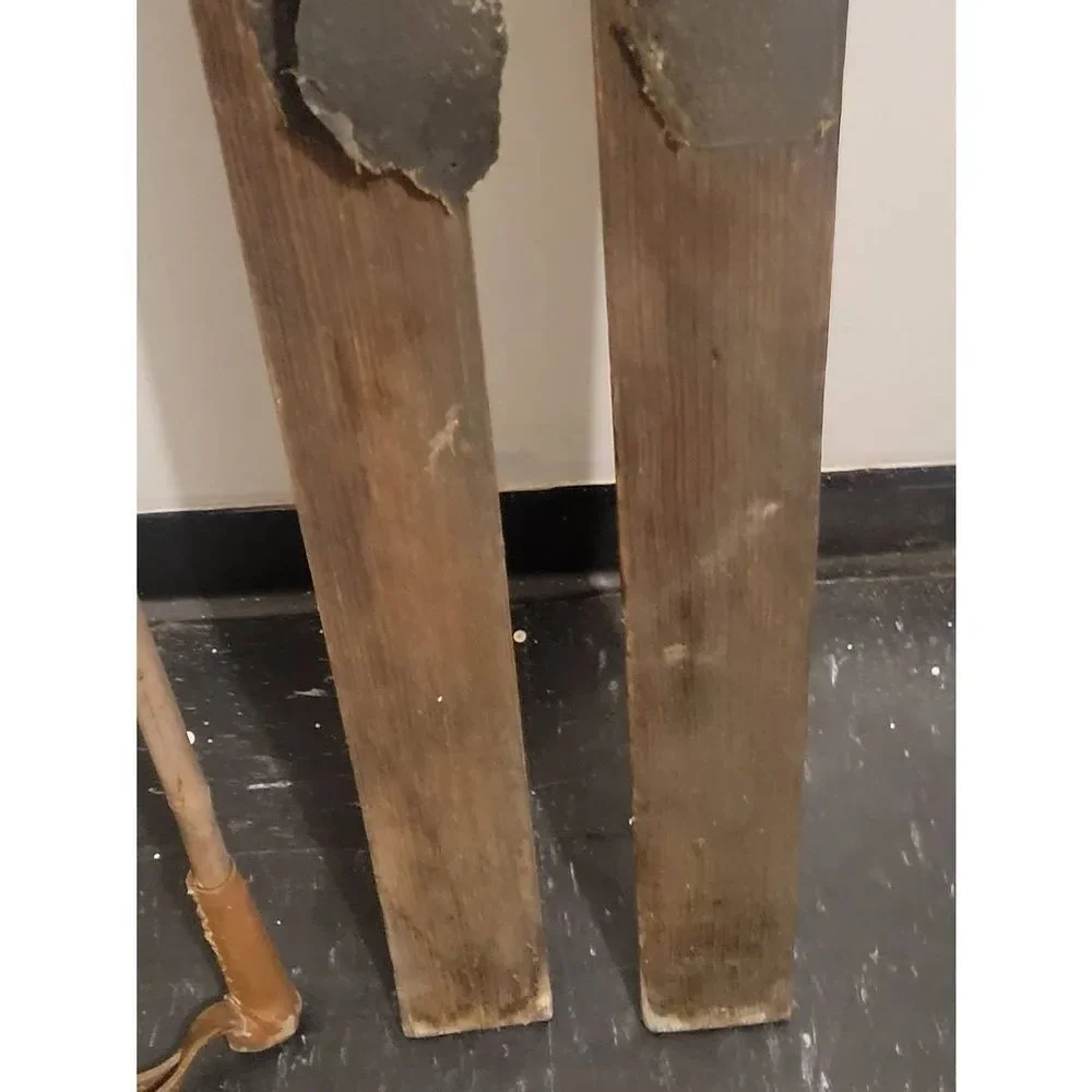 Antique Wooden Downhill skis‎ and ski poles.  Perfect for  Cabin or lodge decor